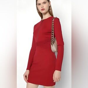 GUESS Ribbed Zip Bodycon Dress – Red – Size S/M (Like New)